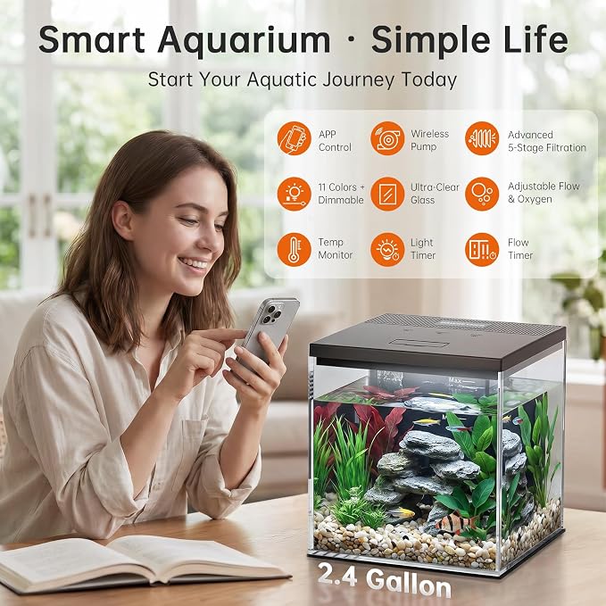 Filter for Fish Tank, 3 Pcs Filters & 6 Pack Quartz Balls for Aquarium, Multi-Layer Filtration, Keep Water Clean