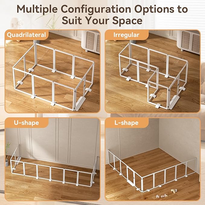 25.6”H Clear Dog Playpen Indoor, Thick Plastic Puppy Pet playpen with Lock Door, Foldable Transparent Dog Fence Enclosure for Small Medium Cat Rabbit Whelping, 10 Panel