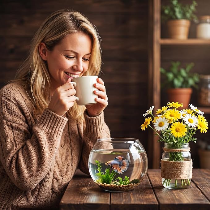 0.5 Gallon Plastic Fish Tank Large Bowl Shatterproof with Crystal Clear Clarity for Terrarium, Flower Vase Centerpiece Gift for Fish Lovers (Round)