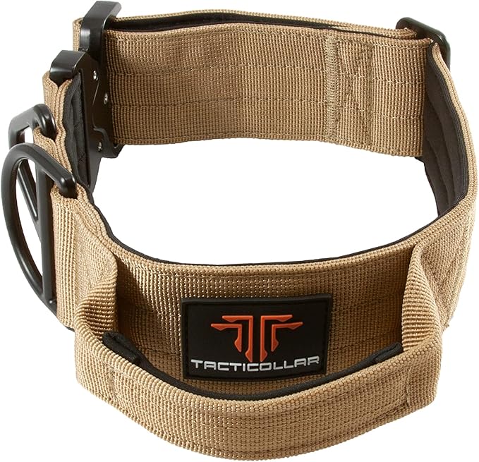 Tacticollar - 2 inch Tactical Dog Collar with Handle for Medium and Large Dogs, Mil Spec Nylon Collar, Quick-Release Metal Buckle, Neoprene Padded Inside (Large, Coyote Brown)