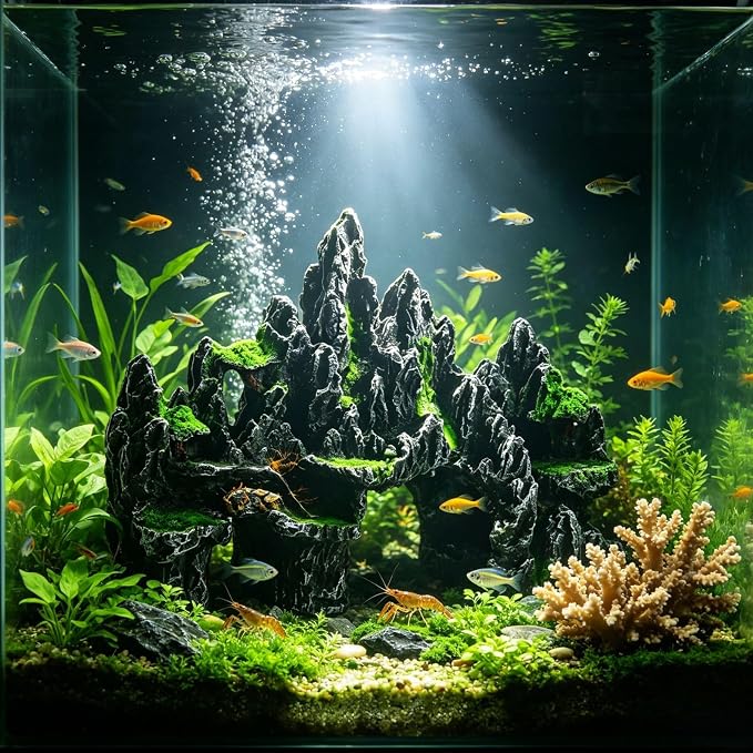 Saim Large Aquarium Mountain View Stone Decor 13.7''x4.72''x9.05'' | for betta cichlids hideaway cave,non-fading resin, climbing zone, hiding cave, low maintenance fitting for 10-17 gallon tank