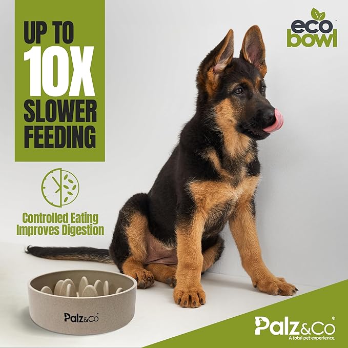 Palz&Co EcoBowl Slow Feeder for Dogs & Cats, 28 oz Beige - Natural Bamboo Puzzle Pet Bowl with Non-Slip Base for Slower Eating & Better Digestion, Dishwasher Safe
