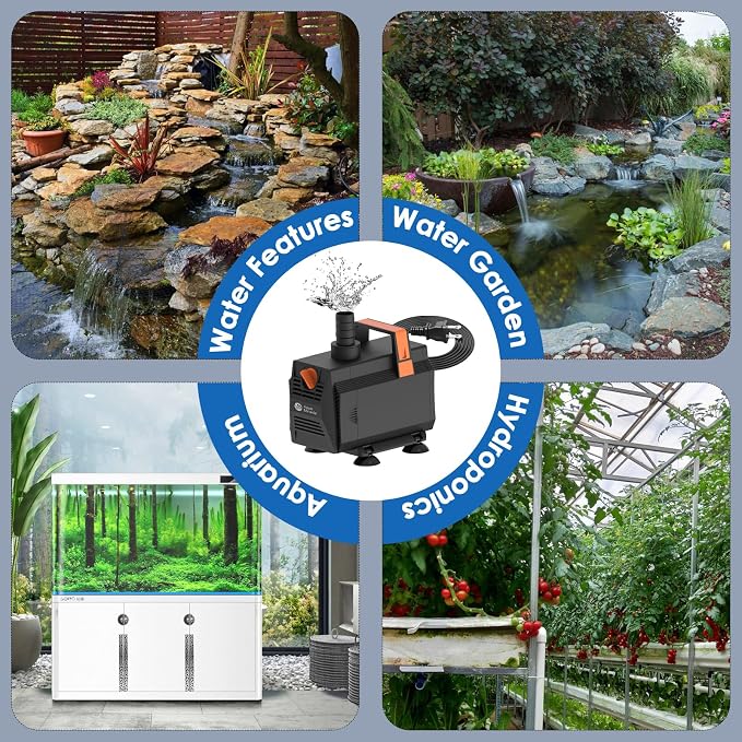 AquaMiracle 880GPH Submersible Water Pump Pond Pump(3330L/H, 45W), Water Fountain Pump Aquarium Water Pump with Flow Control for Fish Tank, Waterfall, Statuary, Filtration, Water feature, Hydroponics