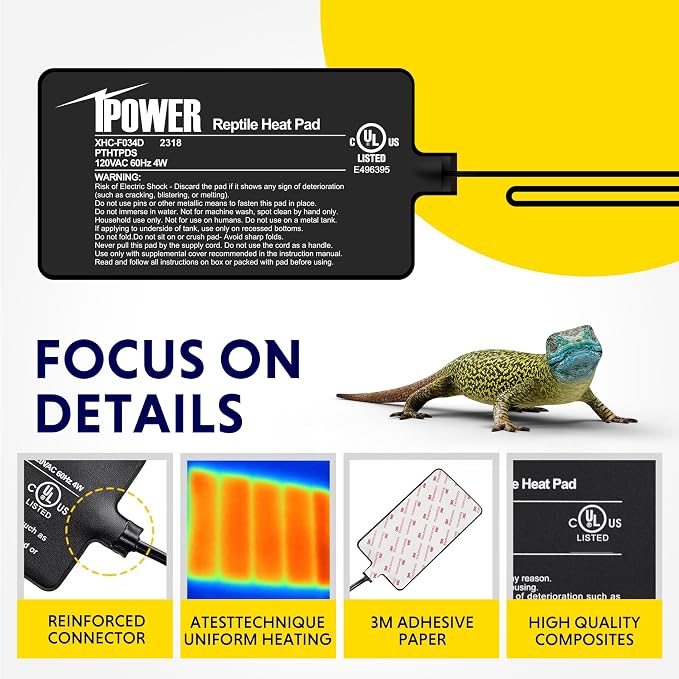 iPower 4 by 7-Inch 4W Reptile Heat Mat, LCD Digital Aquarium Thermometer, Under Tank Warmer Terrarium Heat Pad for Turtles Lizards Frogs and Other Small Animals, Multi Sizes