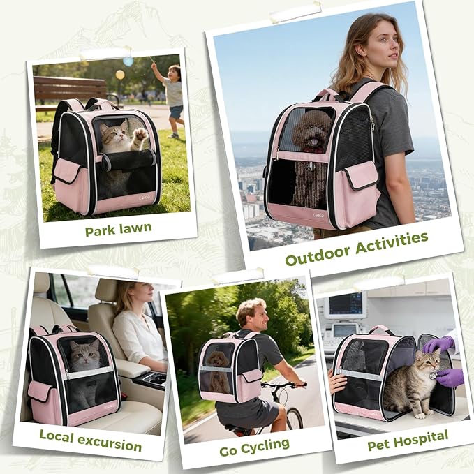 Lekereise Cat Backpack Carriers, Dog Carrier Backpacks with Breathable Mesh for Small Medium Cats Dogs Puppy Up to 17 Lbs, Pet Foldable Carrying Backpack Ventilated for Travel Hiking Collapsible