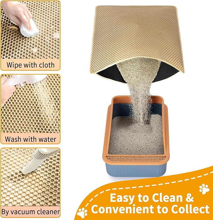Large Cat Litter Box Mat,35''X 25'' Litter Trapping Mat for indoor Cat, Litter box Mat for Floor, 2 Layer Litterbox Catcher Rug for Kitty Pet,Waterproof Urine Proof, Clean Easily, Non-Slip
