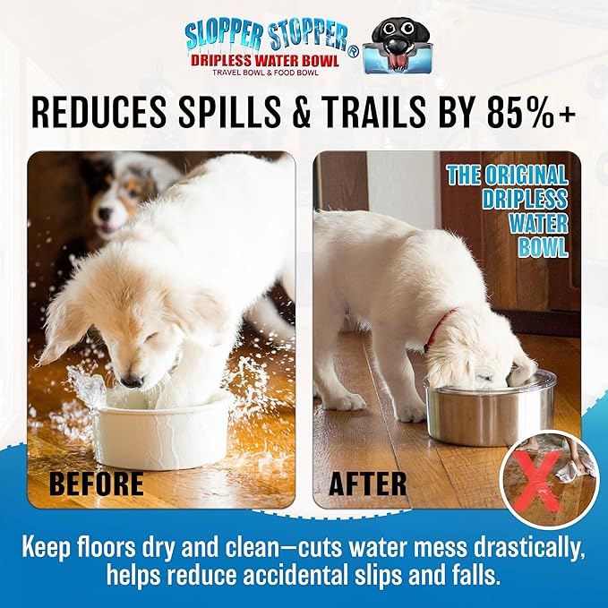 Slopper Stopper Tritan Plastic Dripless Water Bowl with Lid – Holds 1 Gal, Reduces Spills & Trails Up to 85%+, Water Bowl for Mammoth Breed Dogs (131+ lbs), The Original Slobber Stopper