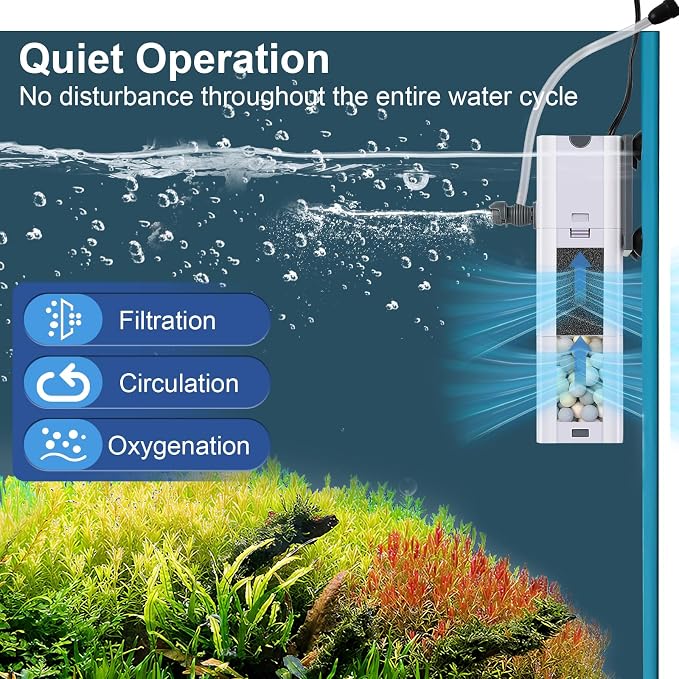 265 GPH 4-In-1 Aquarium Filter, 20-80 Gallon Fish Tank Filters (15 W) | Fish Filter, Filtration And Oxygenation, Filter for Fish Tank with Biochemical Cotton, Ceramic Beads, Turtle Tank Filter