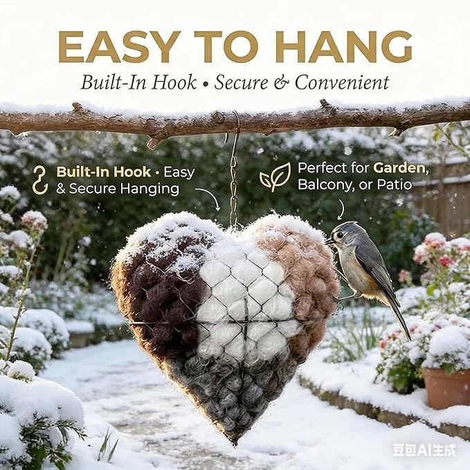 2026 new Handmade Alpaca Fiber Bird nest Heart, Bird nest Material Frame, Winter Wild Bird Tree House, Hummingbird nest Box Outdoor Garden Art Bird House, a Gift for Bird Lovers. (2pc)
