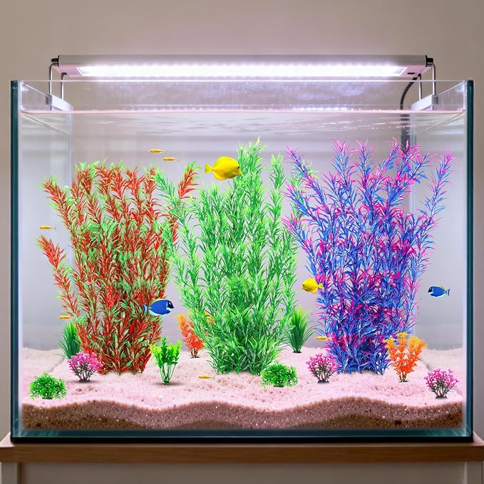 CousDUoBe 21 Inch Aquarium Plants Set Tall Fish Tank Plants – Realistic Artificial Fish Tank Decorations (1 Pcs Large Green Fish Tank Plants, 5 Pcs Small Plants)