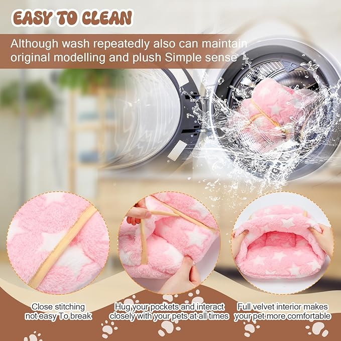 Wenqik 2 Pcs Guinea Pig Hideouts Guinea Pig Bed Washable Bunny Bedding Cuddle Warm Small Pet Sack Supplies Portable Pet Carrier Cage Nest Accessories for Cage(Gray, Light Pink,Pentagram)