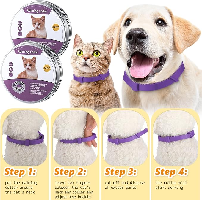 Qualirey 3 Pcs Cat Adjustable Calming Collar, Reduce Anxiety Cat Collars for Pets, Calm Collar Pacify Kitten, Suitable for Small, Medium and Large Cats, 15 Inches (Purple)