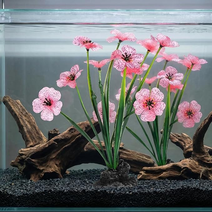 BESPORTBLE 2Pcs Delicate Fake Aquarium Plants Decorative Fish Tank Decor with Black Base Pink for Home Office Wedding Artificial Aquatic Landscaping Accessories