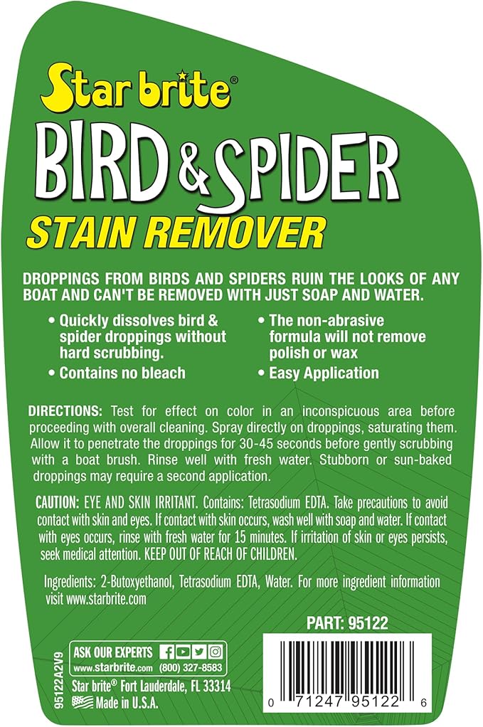 STAR BRITE Spider & Bird Stain Remover Spray - Quickly Dissolve Bird Droppings & Clean up Spider Mess - Won't Remove Polish or Wax (095122SS)