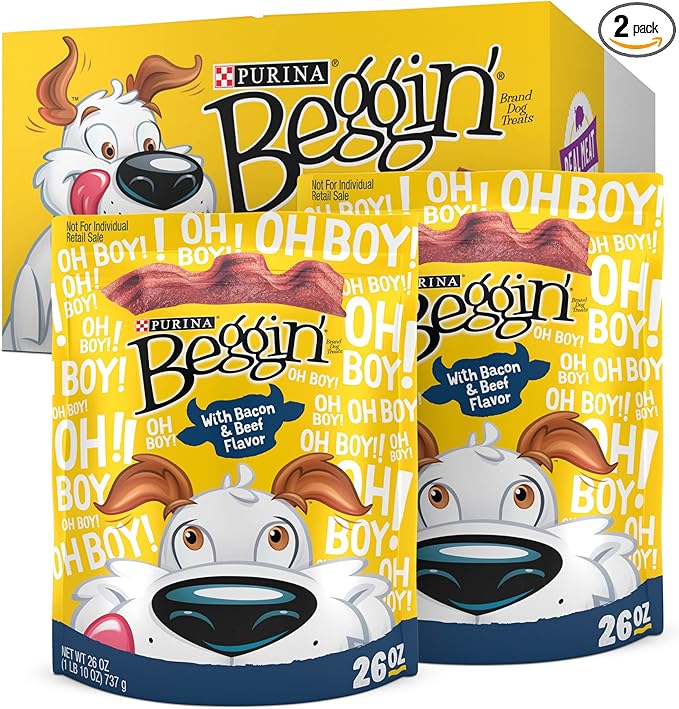 Purina Beggin' Strips With Real Meat Dog Treats With Bacon and Beef Flavors - (Pack of 2) 26 oz. Pouches