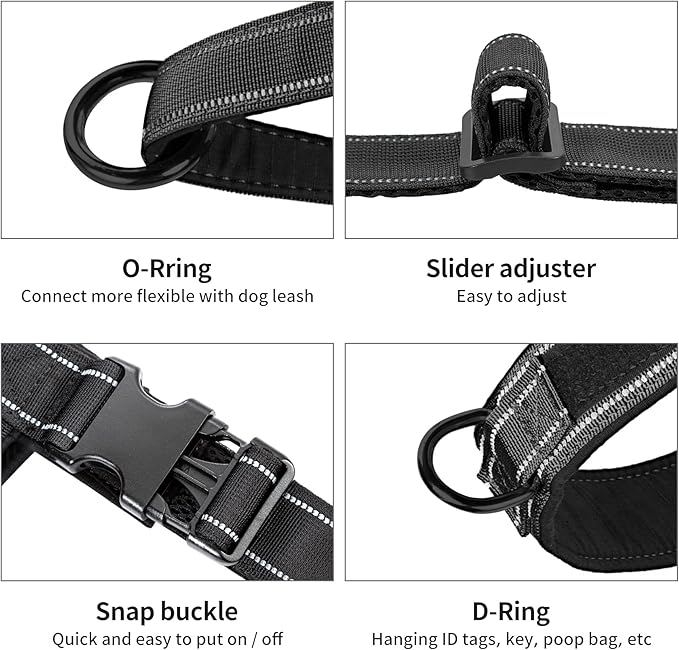 Annchwool No Pull Dog Harness with Padded Handle+5 Ft Leash,Reflective Strip Escape Proof and Quick Fit to Adjust Dog Harness,Easy for Training Walking for Small & Medium and Large Dogs(Black-Set,L)