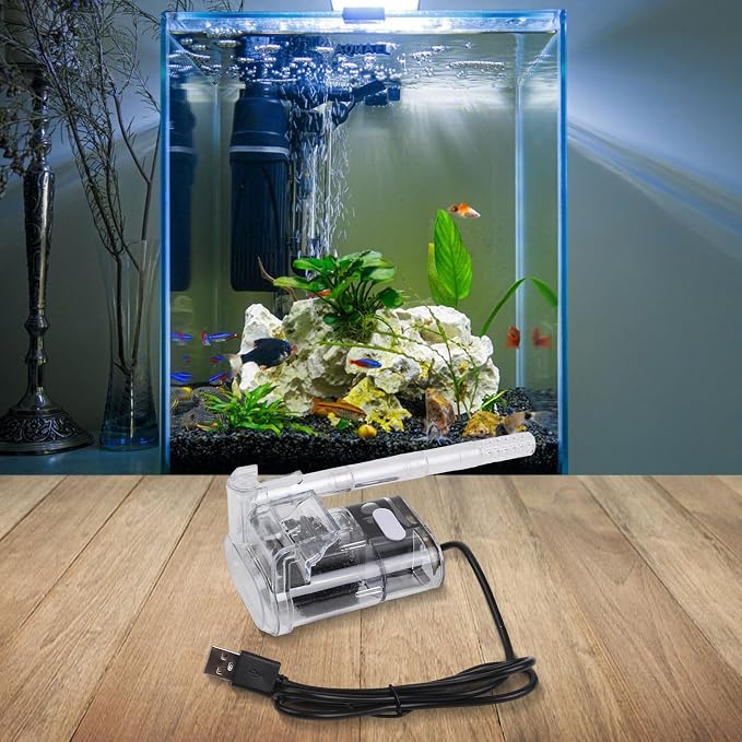 USB Aquarium Filter External for hang-on Back Waterfall for 3-5mm Glass Tanks, Adjustable Flow 250L/H Quiet Circulation Pump with Large for media Compartment, Clear Plastic