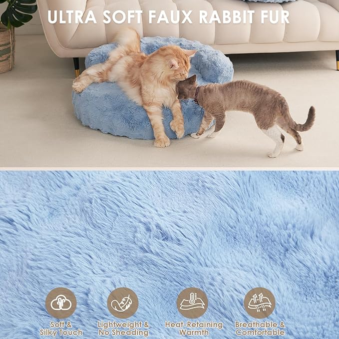 EHEYCIGA Soft Dog Couch Bed for Large Dog, Fluffy Medium Dog Bed with Removable Washable Cover, Bolster Pet Sofa, Waterproof and Non-Slip, 36" x 36"x 9", Blue