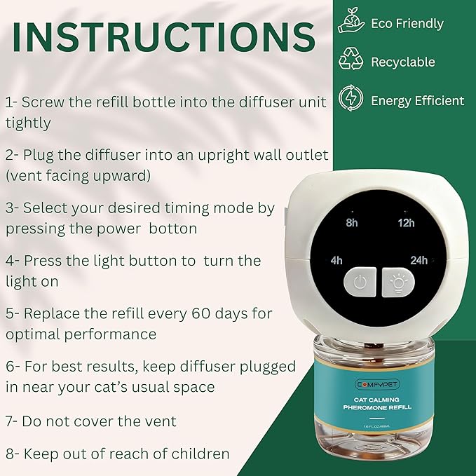 60-Day Cat Calming Diffuser Kit – 2-Pack | 2 Pheromone Diffuser + 2 Refills (48ml Each) | Reduces Anxiety, Spraying, Scratching & Meowing | Timer Modes to Extend Refill Life