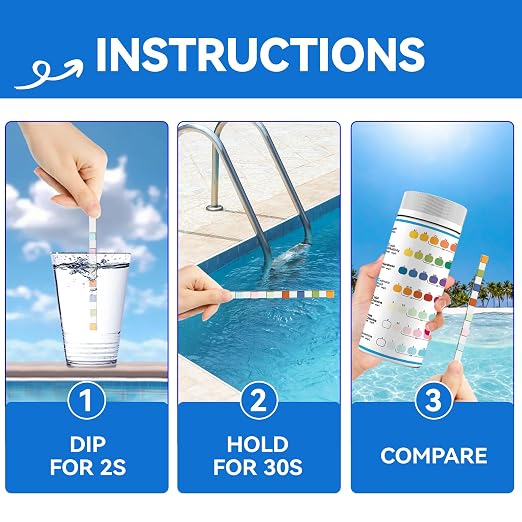175-Count 7-Way Pool Test Strips,Water Chem Test Hot Tub Spa | Test Bromine,Total Alkalinity,pH,Free Chlorine,Total Hardness,Cyanuric Acid,and Total Chlorine