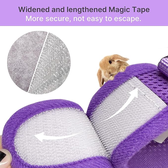 AIITLE Lightweight Escape Bunny Harness and Leash Set - Air Mesh Vest with Double D-Rings, Adjustable & Magic Tape Design, for Ferret/Cat/Puppy Training and Hiking Adventures, Purple L