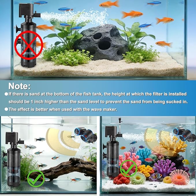 Carefree Fish Aquarium Sponge Filter Quiet with Fish Poops Collector Quiet for 8~20Gal Fish Tank for Saltwater and Freshwater