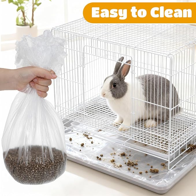 COMNICO Disposable Small Animals Cage Liners, 100 Pcs Rabbit Guinea Pig Cage Liner Bags Universal Plastic Film for Bunny Bird Hedgehog Chinchilla Essentials Indoor