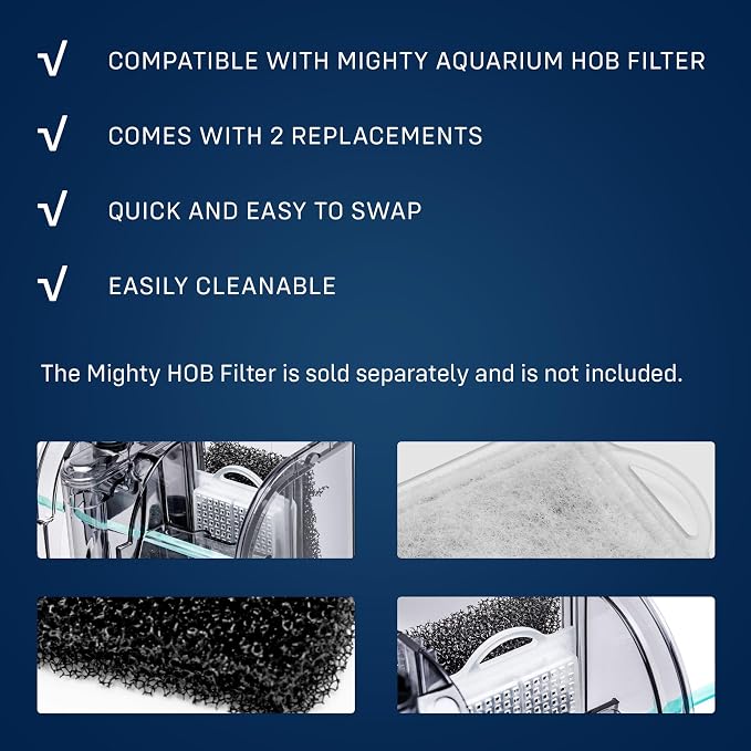 Mighty Aquarium Filter HOB Replacement Media - Replacement for Fish Tank Filters, Hang-on-Back Small Aquarium Filter Replacement Filter Cartridge, L MG12 Replacement Cartridge, 2-Pack