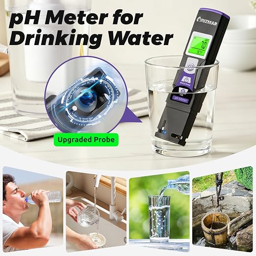 Water pH Meter Digital pH Tester with pH Test Strips Color Display | Measure pH Value of Swimming Pool Aquarium Hydroponics Drinking Water Spa Hot Tub Kombucha Home Brew