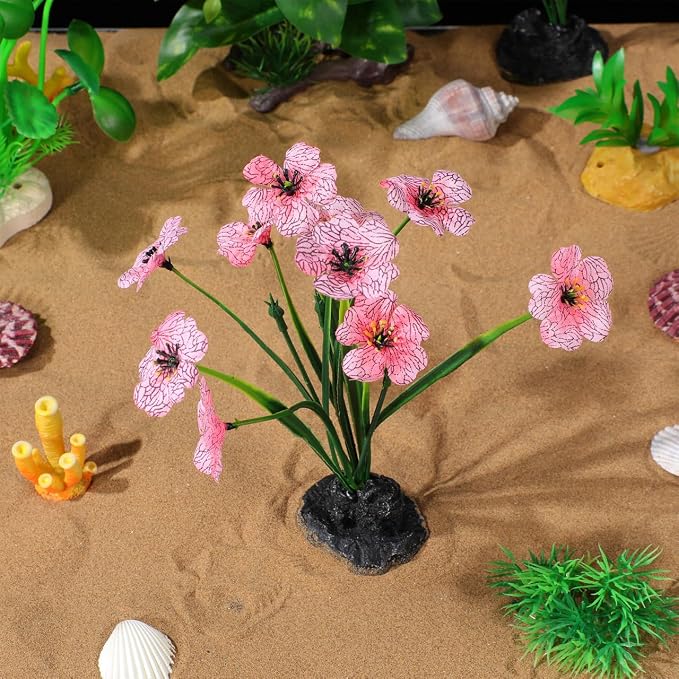 TOYANDONA Pink Fish Tank Decor, 2 Pack Fish Tank Plants Aquarium Decoration Silk Aquarium Plants for Betta Goldfish Small Medium Desktop Aquariums