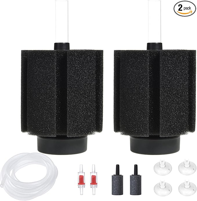 ALEGI Aquarium Bio Sponge Filter with Ceramic Media for Clear and Quiet Aquariums for Betta Fry Shrimp Tiny Fish Tank (40-75 Gallon 2 Pack)