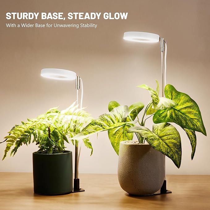 LBW Grow Light for Indoor Plants, Height Adjustable Plant Grow Lamp with Auto On/Off Timer 6/8/12/16H, 3 Colors,5 Dimmable Brightness, for Small Plants, White, 2 Packs
