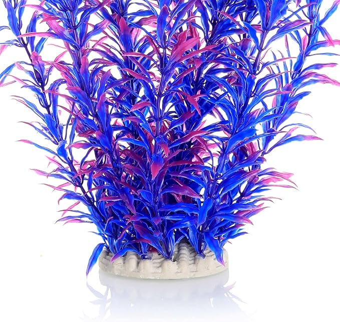 Aquarium Decor Plastic Plants Extra Large 21 Inches Artificial Plants | Tall Fish Tank Decorations, Purple 2pcs