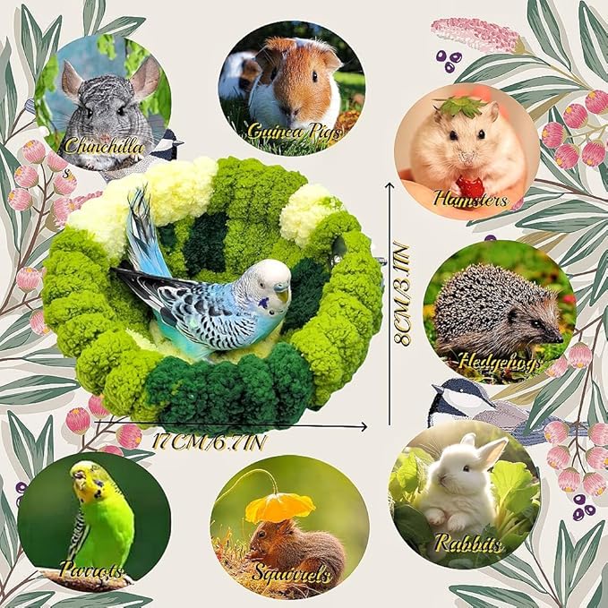 2 Pack Warm Bird Nest Bed for Cage Plush Hanging Parrot Bed Bird Snuggle Hut Hanging Sleeping Bird House for Parakeet, Conure, Budgie, Cockatiel, Lovebird, Finch, Hamster-Green&Pink