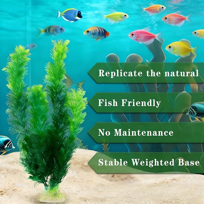 LIYAOLI Aquarium Artificial Plants 12 Inch 3Pack - Tall Realistic Fish Tank Plants Decor with Stable Base, Soft Leaves for Betta, Guppy, Shrimp & Tropical Fish, Aquascape Decoration for Silk Aquarium