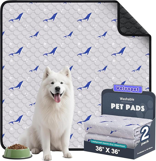 Washable Pee Pads for Dogs, 2 Pack Puppy Pads, Super Absorbent & Leakproof with Anti-Slip Bottom for Dog Training, Crates, Car, Pet Pee Pads, and Furniture Protection, 36"x36"