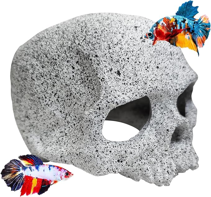 Tfwadmx Aquarium Skull Reptile House Decor Ceramic Head Skeleton Decorations Cave Betta Toys Fish Hideout Stones House for Tank Landscape Decorative Hideout Cave Shelter Shrimp Cichlid Hiding Breeding