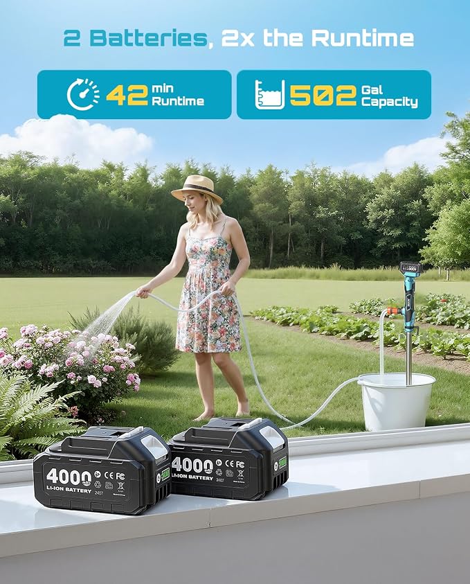 SEESII Cordless Stick Water Transfer Pump, with Tripod Stand Hands-Free | 720GPH & 32FT Lift, 2×4.0Ah Batteries, Portable Design, Fast Drain Pool, Rain Barrel, Basement, Boat Bilge & Irrigate Garden