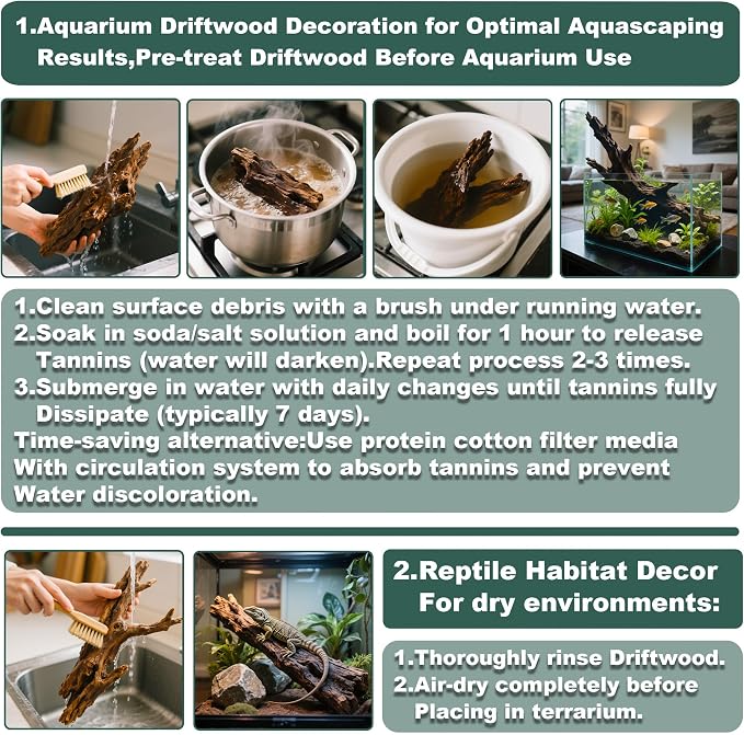 Natural Wood Driftwood for Aquarium Fish Tank Decor,Assorted Driftwood Trunk Branch for Reptile Tank Decor (MOP-ZYM Driftwood+Branch (8 to12 Inch)-Pack of 2)