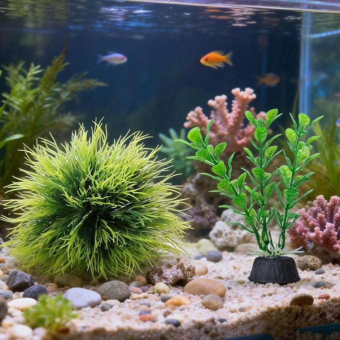 4 Pcs Silk Plants for Fish Tank, Realistic Aquarium Plants Live Decor with Weighted Base, Green Aquascaping Accessories for Betta Tanks, Reptile Terrariums, and Freshwater Setup