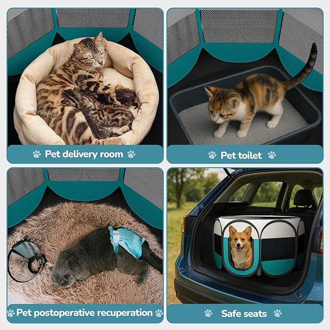 Foldable Pet Playpen for Cat Dog - Portable Cats Dogs Kennel Pop Up Dog Playpens, Medium Pets CrateTent Cage with Carrying Case for Outdoor Travel