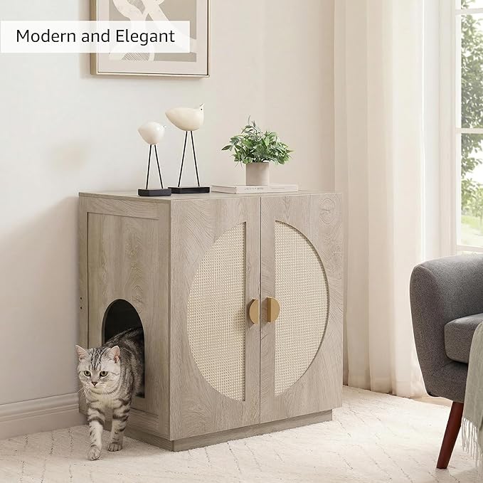 unipaws Cat Litter Box Enclosure with Shelves, Tall Hidden Litter Box Cover for Tall or Top Entry Litter Box, Kitty Enclosed Litter Box Cabinet, Cat Box Furniture, Grey
