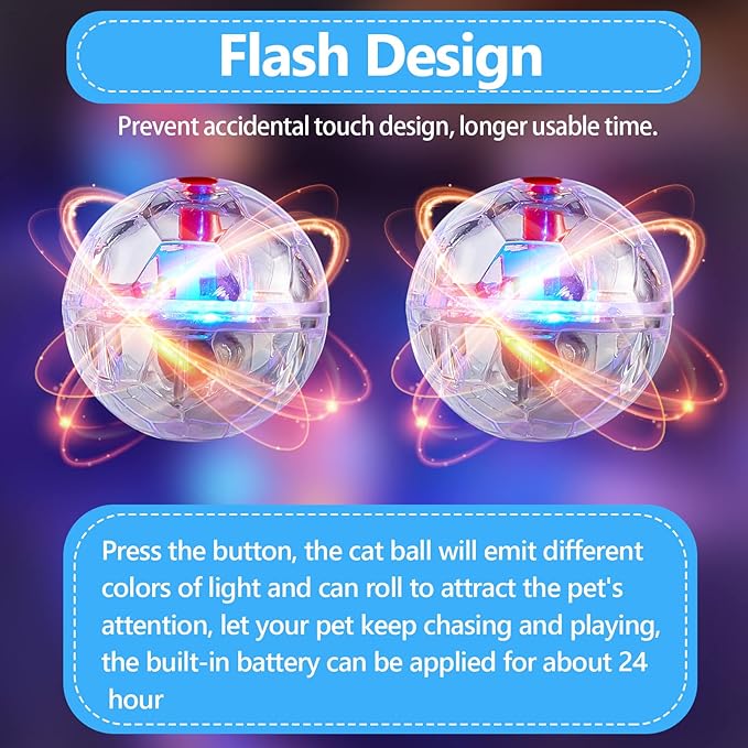 Sratte 2 Pcs Ghost Hunting Cat Ball Activated Cat Toy Motion LED Light Pet Balls Motion Dog Interactive Pet Toys Glowing Mini Running Exercise Supplies for Animals Activity (Clear)