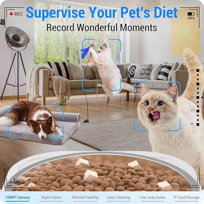 Frienhund Automatic Cat Feeder with Camera: 5G WiFi Automatic Dog Feeder with Night Vision, 7L Auto Cat Food Dispenser with 1080P Camera for Multiple Pet, Detachable for Easy Clean -29 Cup (ACF100W-B)