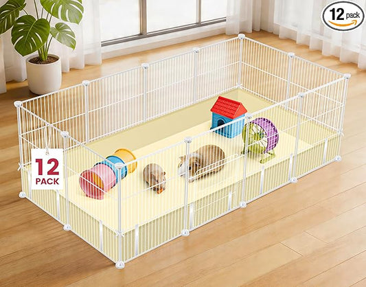 VISCOO 12 Panels Guinea Pig Cages, 48" x 24" x 16" DIY Small Animal Playpen with Waterproof Mat, C&C Cage for Guinea Pigs, Bunny, Hamsters, Indoor Portable Metal Wire Yard Fence Rabbit Cage