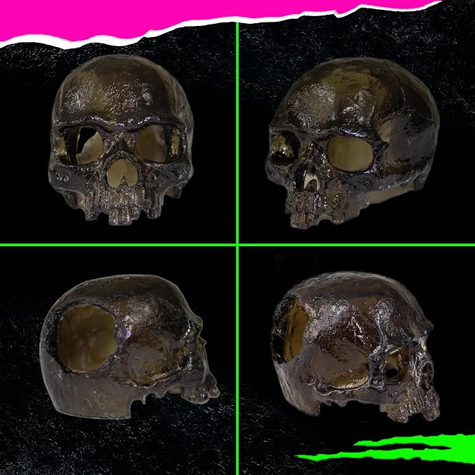 Spooky Skull Décor, Premium Aquarium Resin Skull, Fish Tank Skull Decoration, Unique and Durable Snake/Reptile Hide, Halloween Aquarium Décor for Small Pets, Perfect for Terrarium Décor