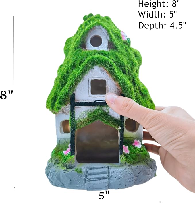M2cbridge Aquarium Decorations Fish Hideout House Betta Cave Landscape Garden Decoration with Green Lifelike Moss (Garden Shed)