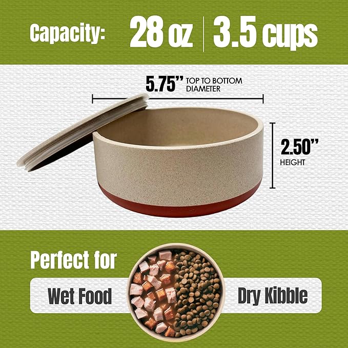 Palz&Co EcoBowl with Lid for Dogs & Cats, 28 oz Cinnamon - Natural Bamboo Pet Bowl with Non-Slip Base, Pet Food and Water Dish, Dishwasher Safe
