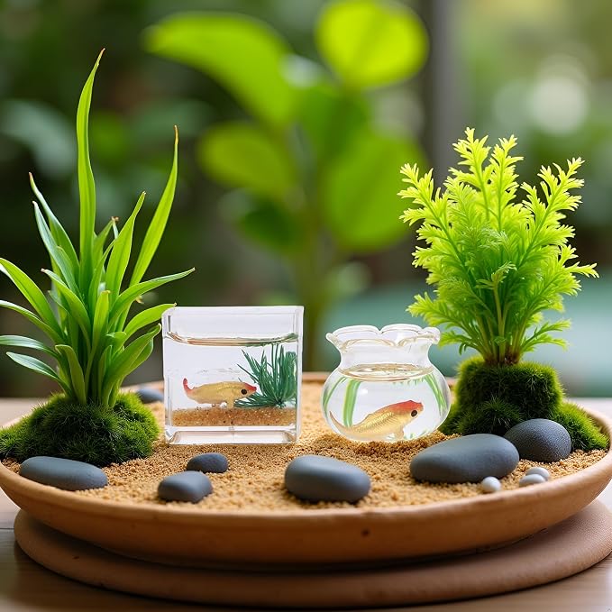 2Pcs 1/12 Scale Accessories Dollhouses Fish Tank，1: 12 Scale Miniature Fish Bowl Miniature Dollhouse Accessories for Garden Scene Decor Desktop Ornaments，Dollhouse Decor，Dollhouse Accessories