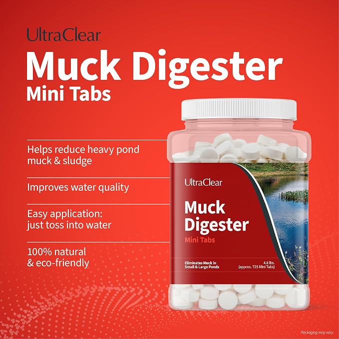 Concentrated Beneficial Bacteria Muck Digesters Tabs for Pond Muck, Sludge & Odor Reduction - 725 Tablets (4.8lbs) Treats up to 1.2 Acres (240,000 gallons) – Safe for Fish, Plants & Wildlife
